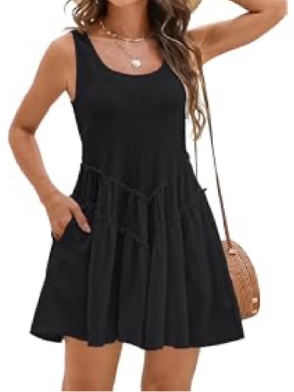 Women’s Black Sleeveless Tiered Pocket Dress Cover Up